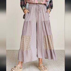 Three Bird Nest Mauve Boho Flowy Wide Leg Jersey Pants with Pockets